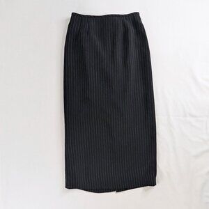 VTG Black and White Pinstripe Maxi Length Back Slit Skirt Corpcore